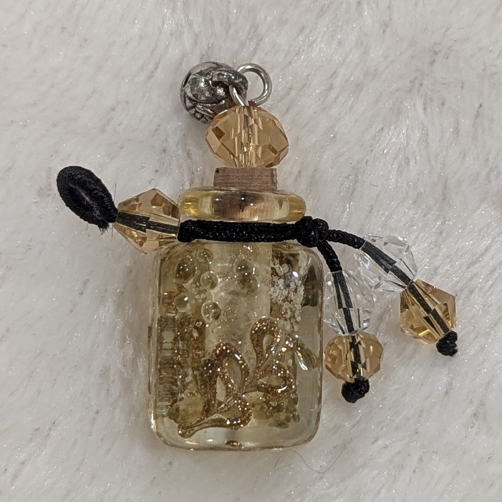 Gold and Clear Beaded Perfume Bottle Pendant